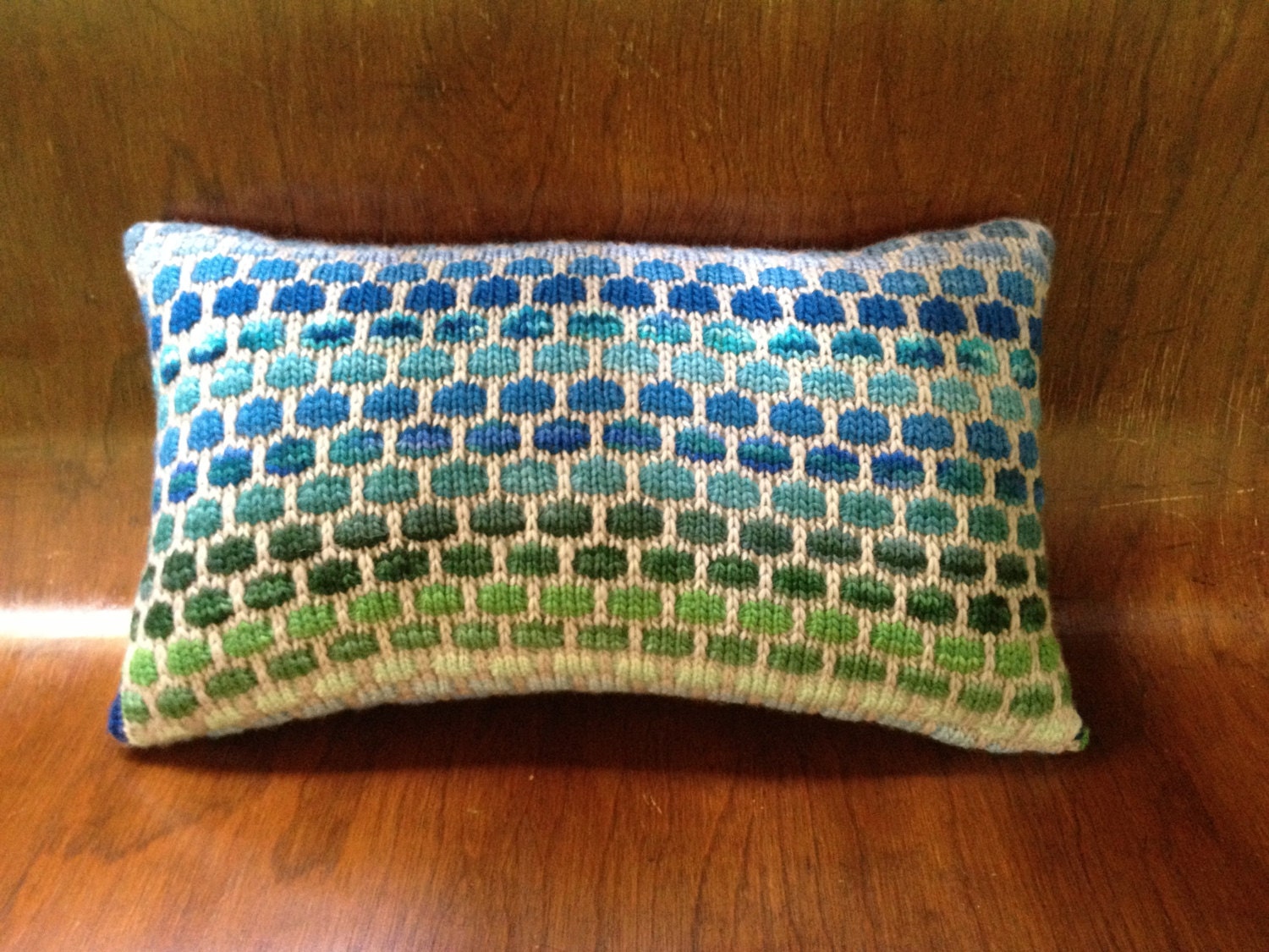 Decorative Knit Pillow in 20 Shades of Blue Aqua Teal and Green. Soft Merino Wool. Custom Made.