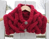 Sparkly Poinsettia Red Cowl Scarf with Silver Buttons