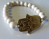 Buffalo Turquoise and Gold Hamsa Bracelet