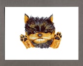 Happy Yorkie Puppy Greeting Card, 5x7 Puppy Illustrated Art