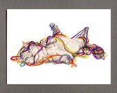 Cute Kitten In Colored Yarn Greeting Card, 5x7 Cat Illustration