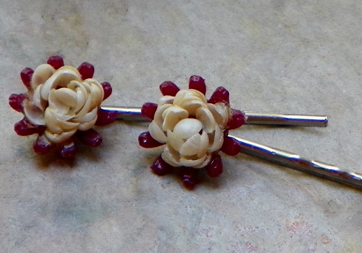 Unique 30 40's Vintage Oxblood Cranberry Red Bobby Pins