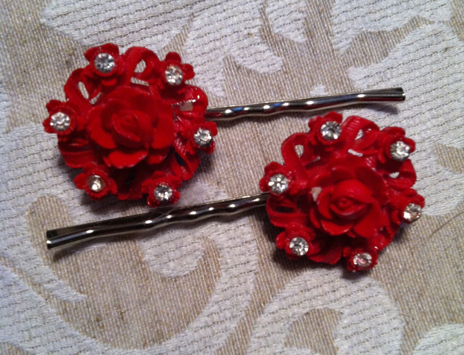 Decorative Vintage Wedding Cake Celluloid Red Bobby Pins
