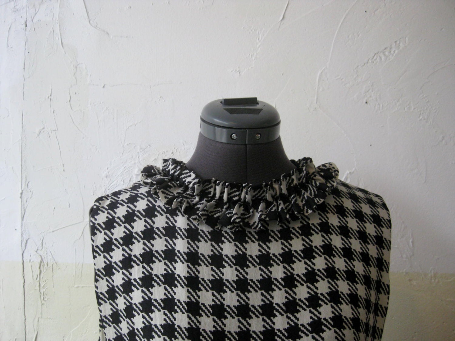 RESERVED for Zike / Cocktail Dress / Vtg 60s / Black and White Silk Sack Dress with Ruffles