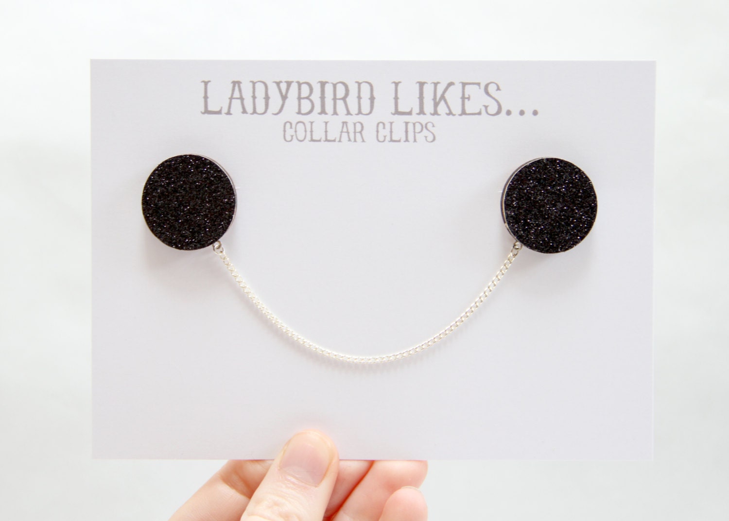 Black Glittered Wooden Collar Clips