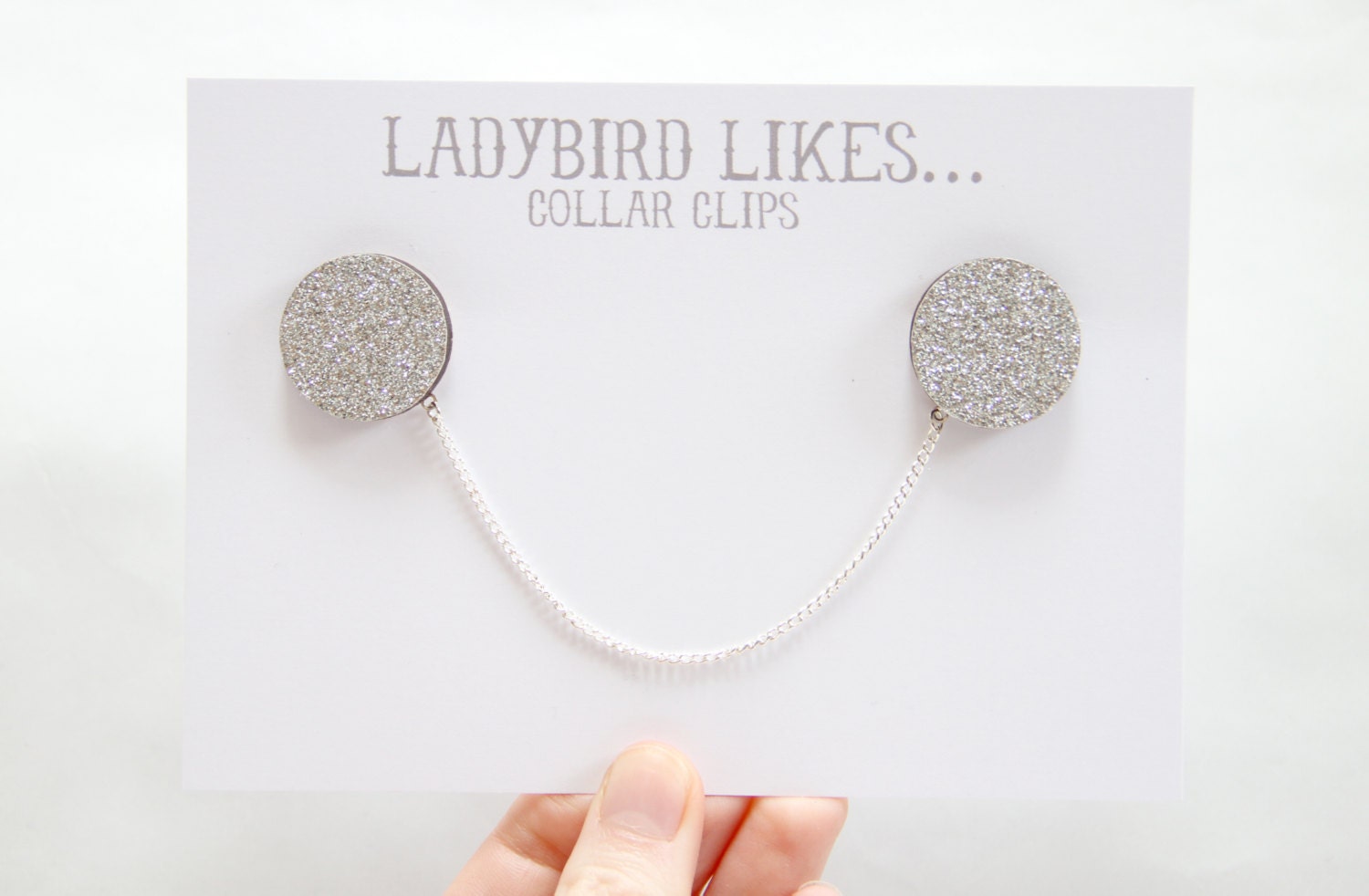 Silver Glittered Wooden Collar Clips