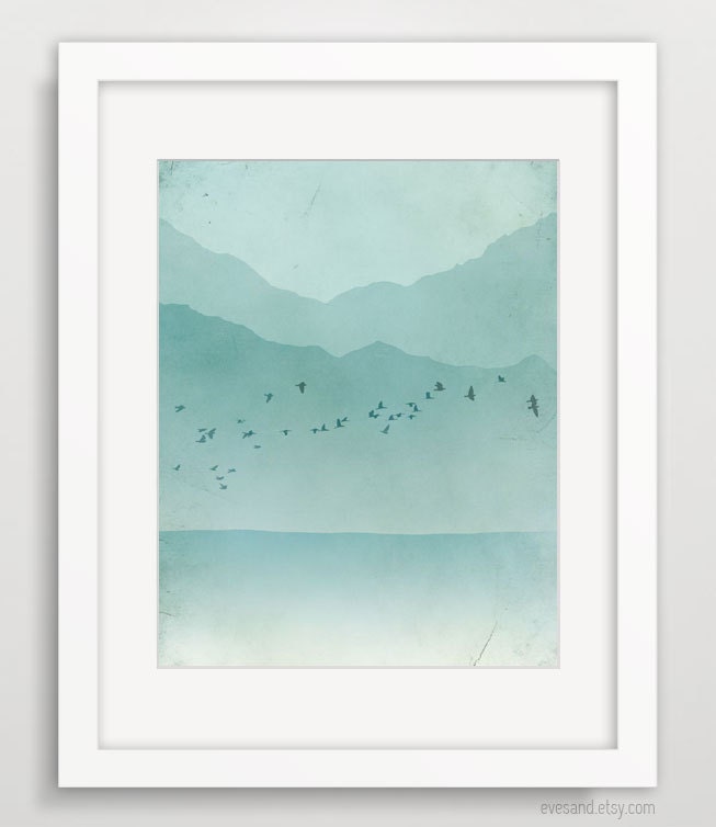 Beach Decor, Minimalist Abstract Landscape, Ocean Print, Nautical Decor, Mountains, Modern Wall Art