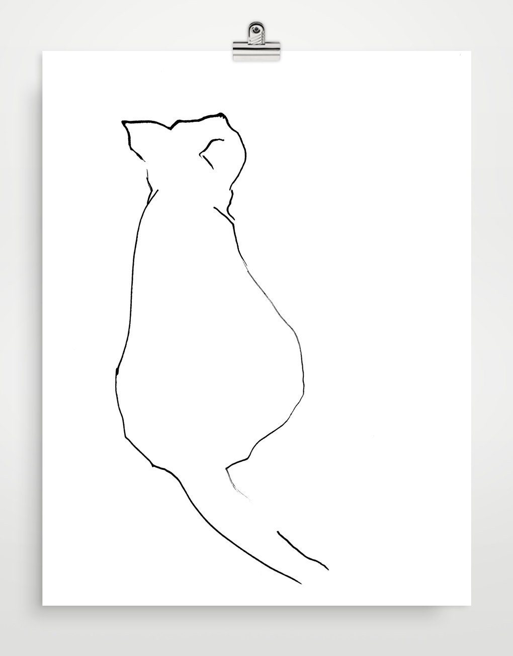 Cute Cat Art Print, Animal Art Print, Black and White Ink Drawing