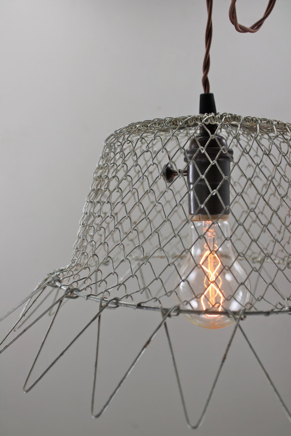 Repurposed Vintage Egg Basket Pendant Light - Upcycled Hanging Country Light Fixture or Farm Lamp - Edison Bare Bulb Gift  Lighting