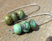 Turquoise Earrings- Turquoise pebbles hung on silver hand forged earwires