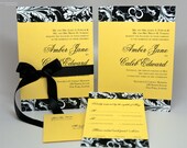 Elegant Flourish Wedding Invitation - Black, Yellow and White