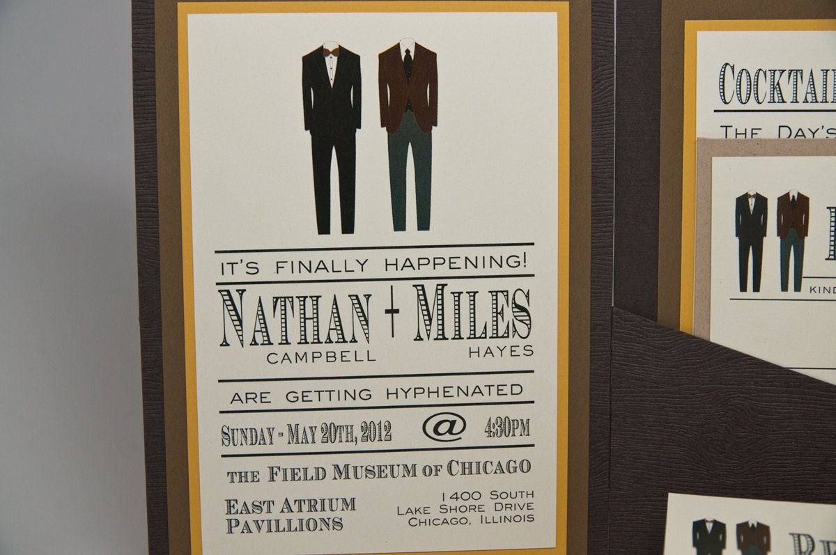 Masculine Wedding Invitations featuring two suits - NATHAN and MILES - r3mg gold level