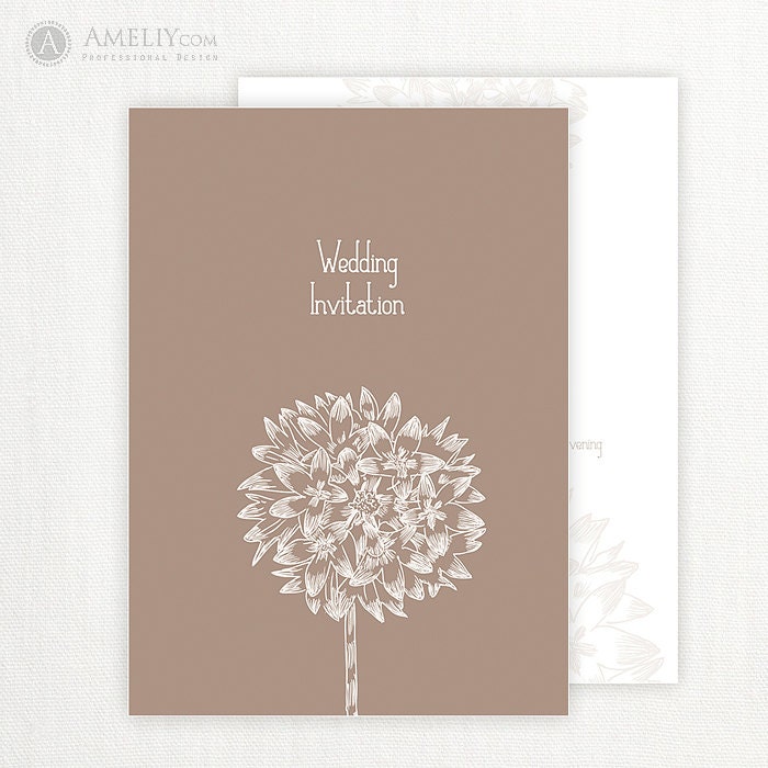 Custom Weddings Invitation Printable 5 x 7 Personalized Invite Cards DIY- mocca retro floral