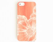 iPhone 5 Case Wood Grain Floral Coral Poppy