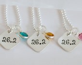 Marathon Necklace Running Jewelry with Custom Birthstone Hand Stamped Sterling Silver