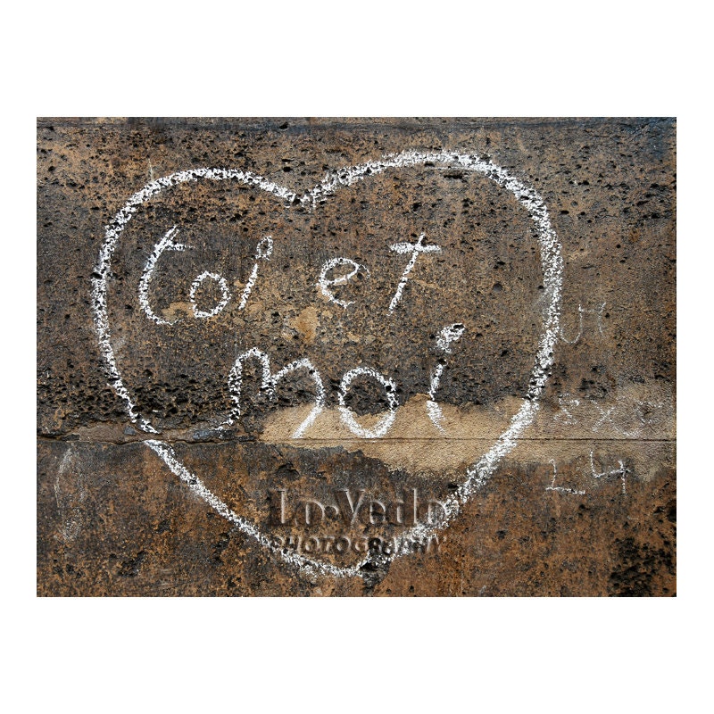 You And Me Heart Valentine Photograph Paris Is For Lovers Street Art Love Graffiti Travel Photo Small Print 5x7 Anniversary Gift