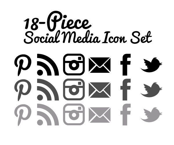 Social Media Icons - Set of 18 - Transparent Background - Black and Gray
