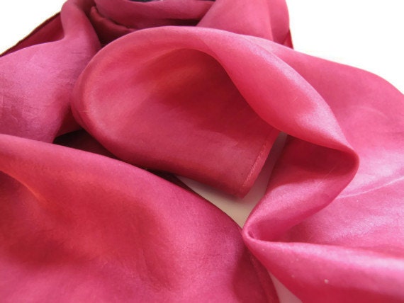 Hand Dyed Silk Scarf, Raspberry Red, Crepe de Chine