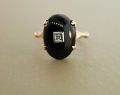 Antique 10k Rose Gold Black Onyx and Diamond Ring
