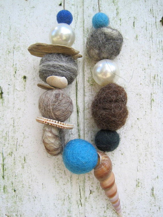 Mermaid necklace  felt balls sea finds nautical unusual jewelry necklace spring summer