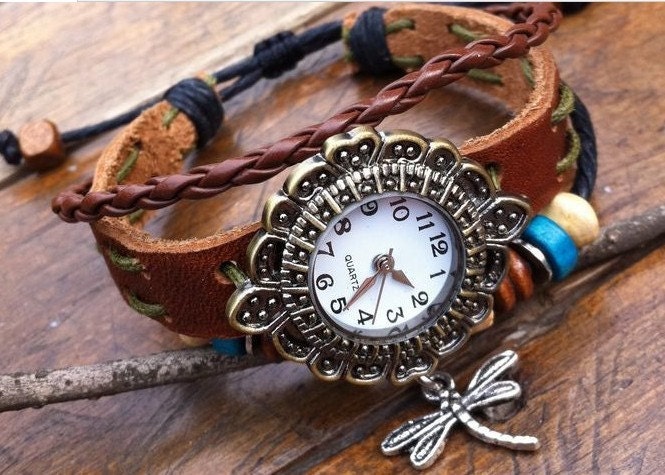 Vintage Style Wrist Watch Brown Leather Bracelet  Wrap Watch, Handmade Women's Watch, Everyday Bracelet  PB009