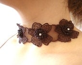Lace Necklace, Women accessories, Brown Floral Necklace, Bridesmaids, Gifts For her