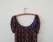 Upcycled Woman's Clothing Romantic Eco Tunic Oversized Floral Purple Ruffled handmade in UK OOAK