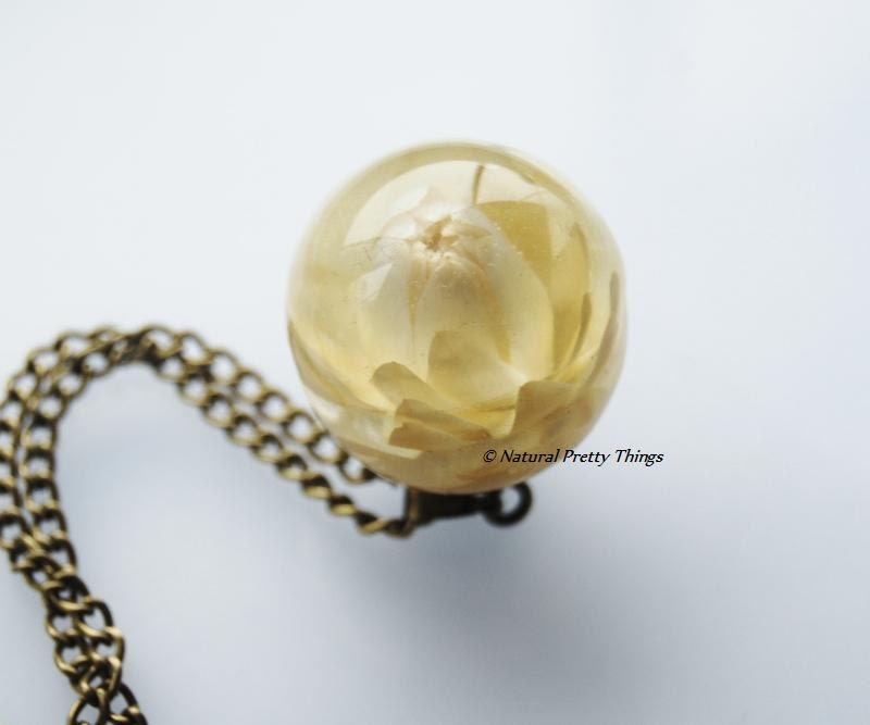 Sold out Back in stock soon - Lotus Necklace Ivory Real Flower Jewelry White Purity Crystal Resin Air Water Lily Large Statement