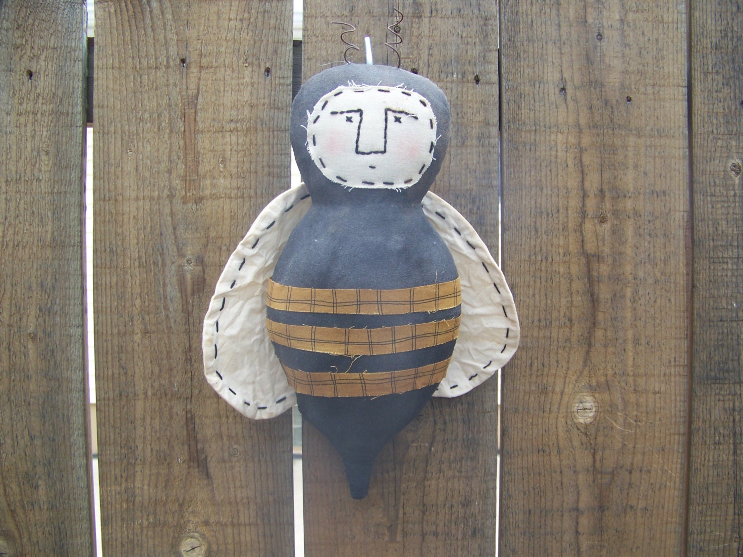 Primitive Grungy Bee Fabric Art Doll/Wall Hanger