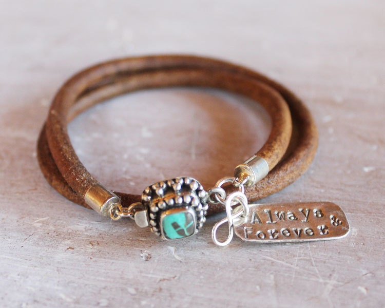 Turquoise Infinity bracelet - Tiered Turquoise, silver and leather wrap bracelet bangle