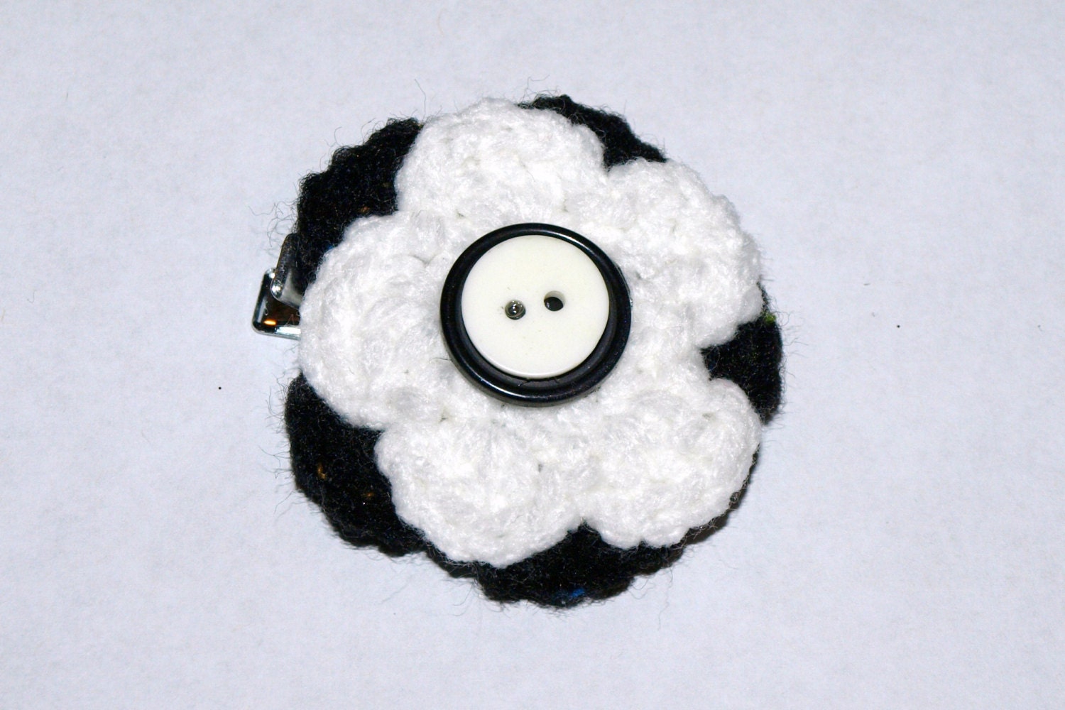 black and white flower clip- summer hair accessories- girls button hair flower