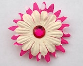 pink and white polka dot flower hair clip- summer accessories- flower girl hair