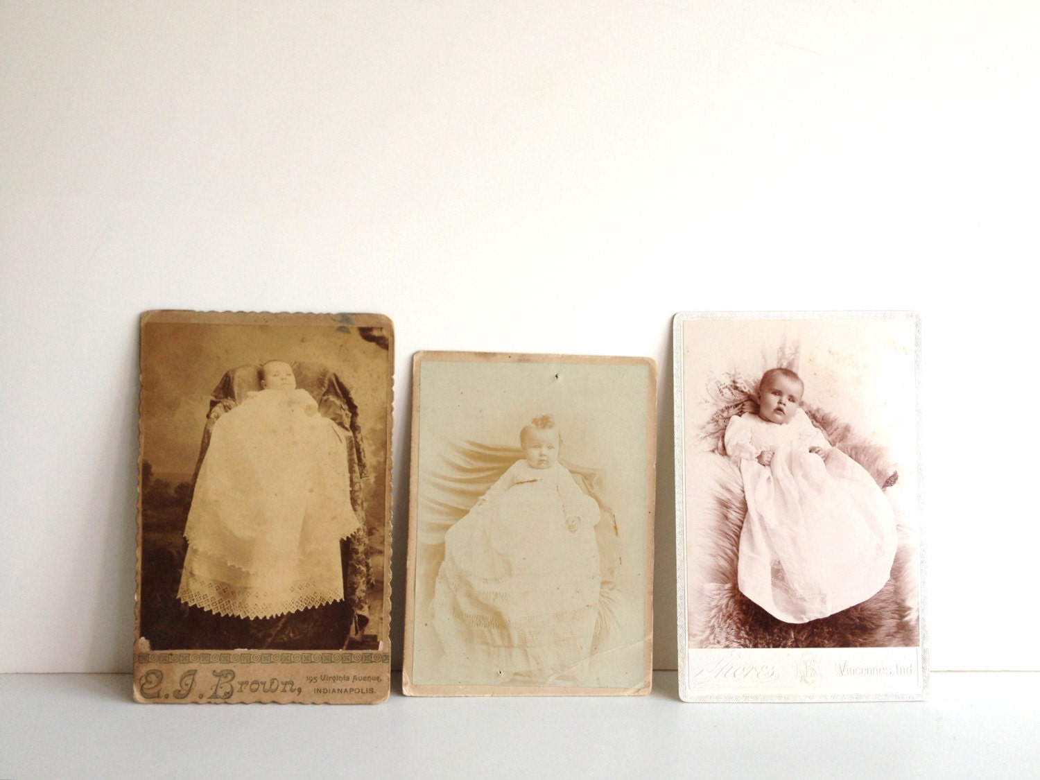 Vintage Christening Cabinet Cards-Set of 3