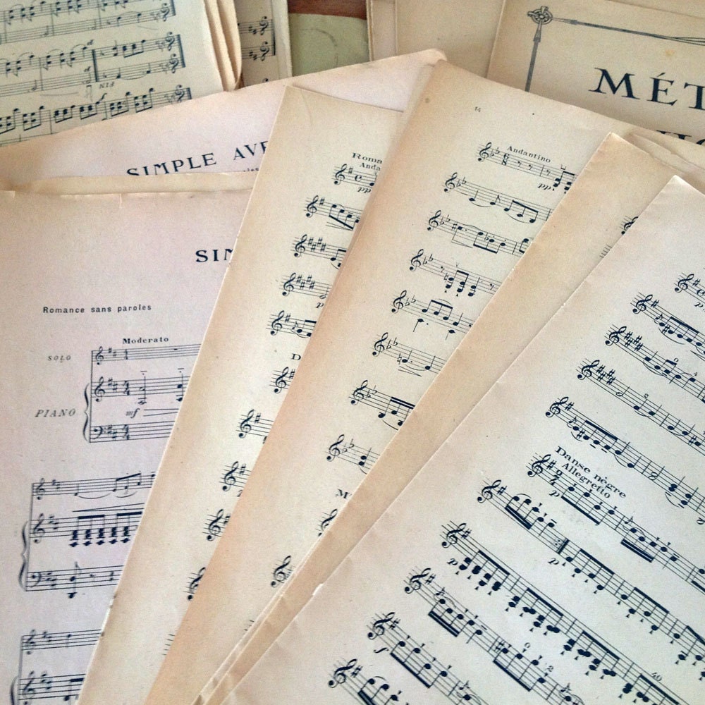 13 French Music Sheets Double Page and 16 Single Sheets Original Vintage