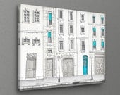 Paris illustration - Canvas print - The magic door - 12x16 canvas print, Paris canvas print, Paris decor, turquoise, white, French fine art