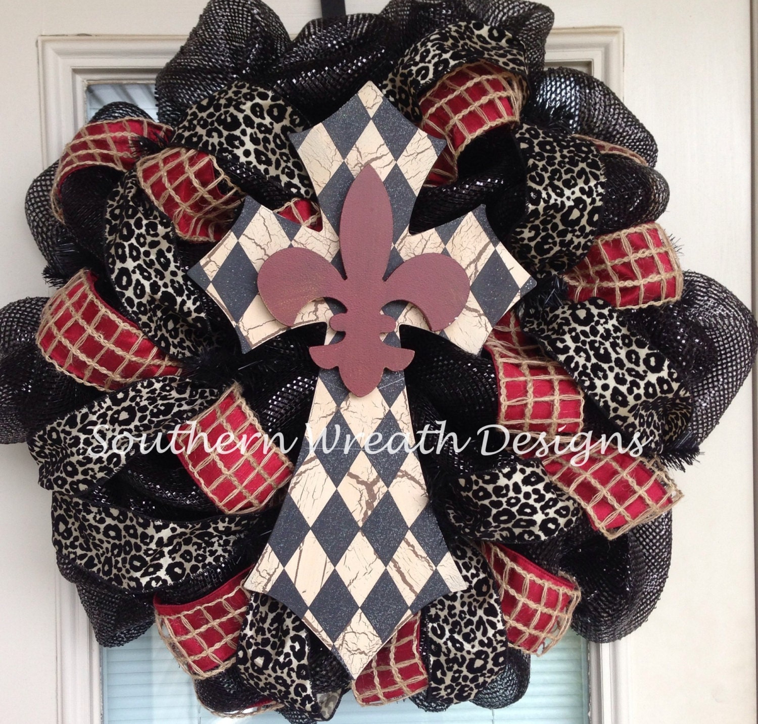 Cross Door Wreath - Fleur De Lis - Front Door Wreath