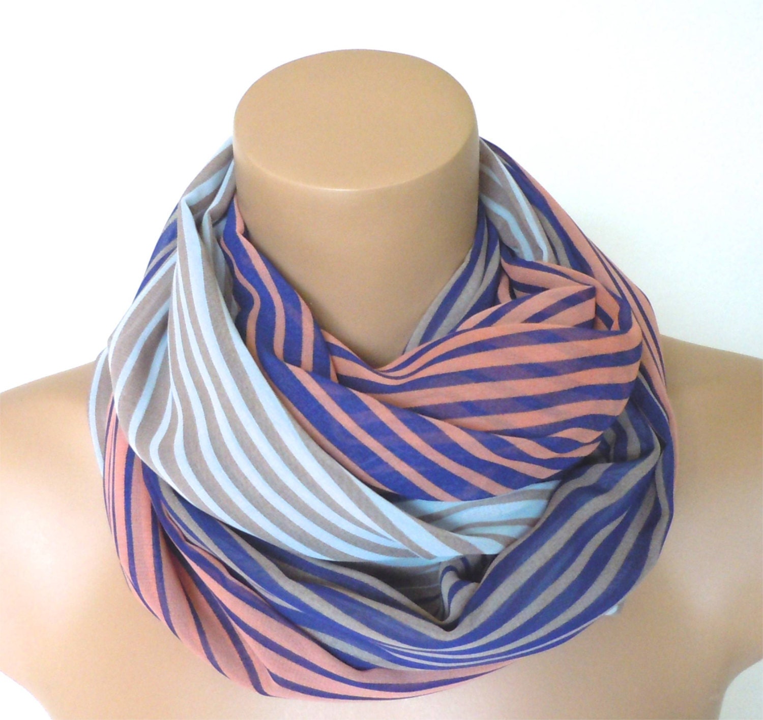 Striped scarf , blue pink, white Striped Scarf, Scarves, chevron infinity Scarf, Summer Scarf, Fashion Scarf, Shawl, chevron print scarves
