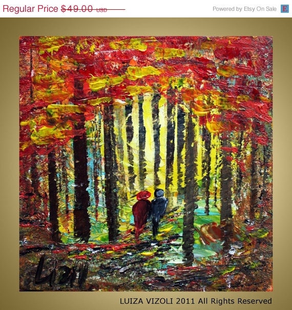 on SALE PRINT on Canvas-ready to hang-Trees Fall Landscape Park Romance Giclee from original painting by Luiza Vizoli