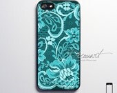 iPhone 5 case, iPhone 5 cover, case for iPhone 5, mint teal turquoise white floral lace S084