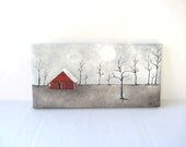 Abstract painting on Canvas, Rustic, Red Barn, Night scene, Moon, moonlight,tree, landscape painting, Woods, rustic painting, rustic decor - Treelovergirl