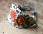 Primavera Bracelet - Vintage Tin Jewelry,Assemblage,Vintage Glass Beads,Tin, Solid Copper,Floral Tin,Rustic,Golden Crystals