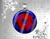Red Vinyl Grunge Record on a Blue Background - 1 Inch Glass Circle Photo Pendant Necklace