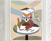 Funny Cat, Baby Nursery Decor,  Happy Cat, Cartoon Cat, Cat Humour,  Wall Decor Cat,  Art For Children - 8" X 10"
