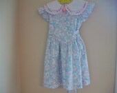 Size 6X Vintage Toddler Girl Blue Floral Dress - Clothes Clothing -  Birthday Dress - Spring -Summer - Party- Wedding