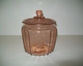 Pink Depression Glass Cookie / Biscuit Jar and Lid in the Mayfair Open Rose Pattern