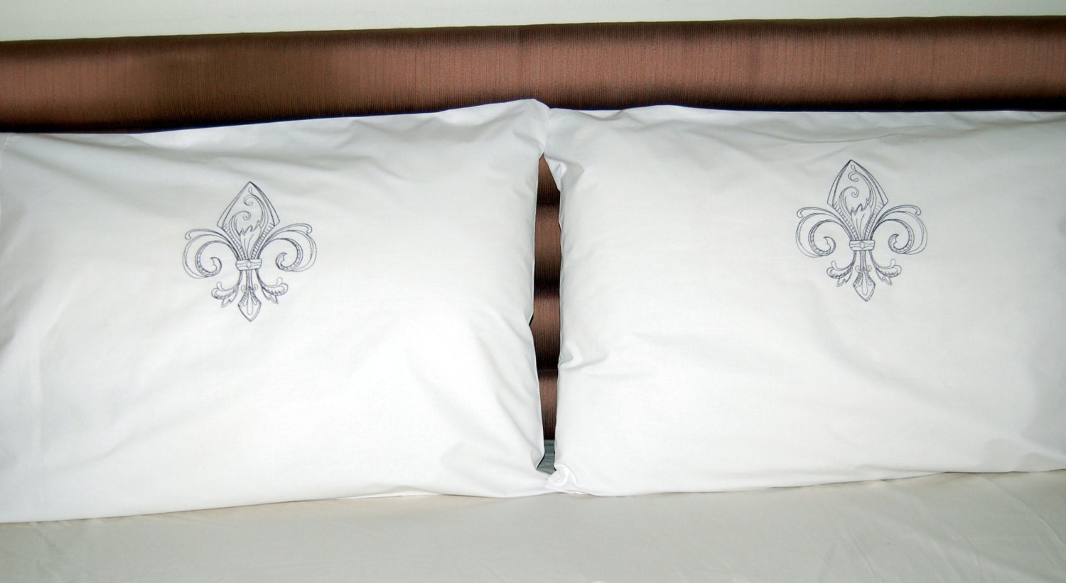 His and hers, Shabby Chic embroidery, fleur-de-lis  design, unique luxury bedding pillow cases, 2 pieces ,  pillow covers, egypt cotton 100%