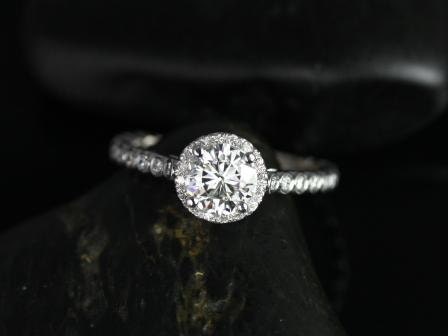 NEW Petite Bubbles 14kt White Gold Round Halo FB Moissanite NO Milgrain Engagement Ring (Other metals and stone options available)