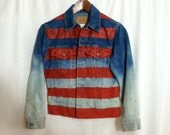 Custom Red, White & Blue Striped Denim Jacket.