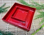 Ikebana, Square Ceramic Container Vase Bowl, Red, Japanese Art of Flower Arrangements, Pottery, Vintage FREE SHIPPING 115