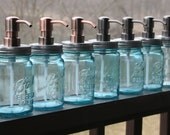 Blue Mason Jar Soap Dispenser with Metal Copper Pump - PINT Jar Lotion Bottle - Ball Perfect Mason